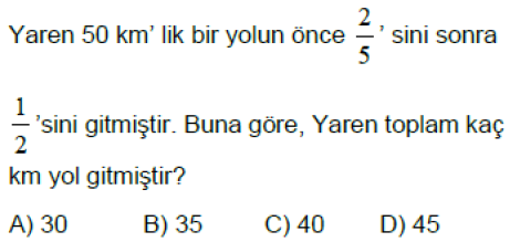 6.Sınıf Kesir Problemleri Online Test