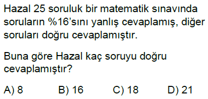 5.Sınıf Bir Çokluğun Yüzdesini Bulma Online Test