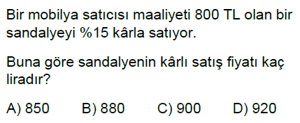 5.Sınıf Bir Çokluğun Yüzdesini Bulma Online Test