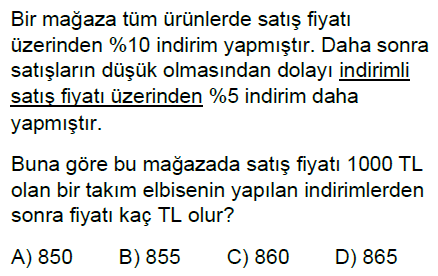 5.Sınıf Bir Çokluğun Yüzdesini Bulma Online Test