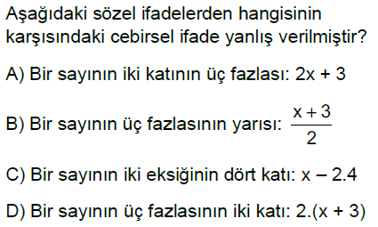 6.Sınıf Cebirsel İfadeler Online Test