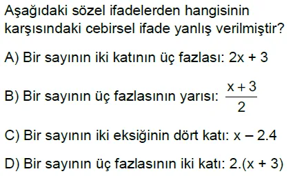 6.Sınıf Cebirsel İfadeler Online Test