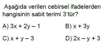 6.Sınıf Cebirsel İfadeler Online Test