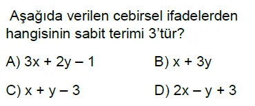 6.Sınıf Cebirsel İfadeler Online Test