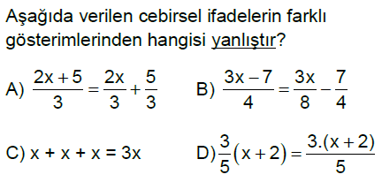 6.Sınıf Cebirsel İfadeler Online Test