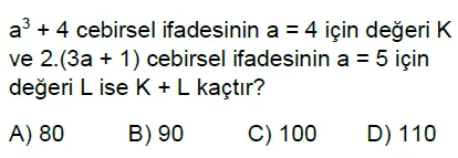 6.Sınıf Cebirsel İfadeler Online Test