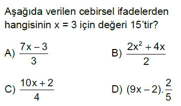 6.Sınıf Cebirsel İfadeler Online Test