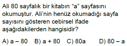 6.Sınıf Cebirsel İfadeler Online Test