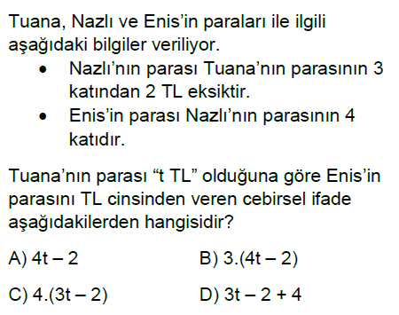 6.Sınıf Cebirsel İfadeler Online Test