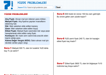 7.Sınıf Yüzde Problemleri Çalışma Kağıdı