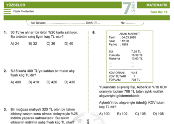 7.Sınıf Yüzde Problemleri Testi