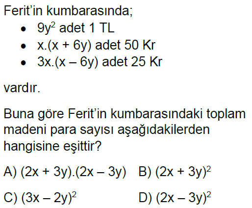 8.Sınıf Çarpanlara Ayırma Online Test