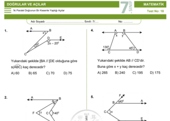 7.Sınıf Doğrular ve Açılar Testi 3