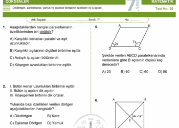 7.Sınıf Dörtgenler ve Dörtgende Açılar Testi