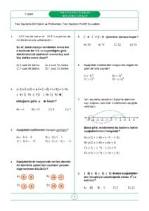 7.Sınıf Tam Sayılarla İşlemler MEB Çıkmış Sorular