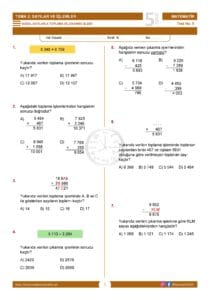 5.Sınıf Doğal Sayılarla Toplama ve Çıkarma İşlemi Testi