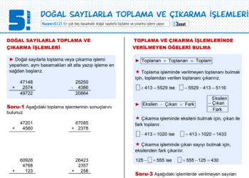 5.Sınıf Doğal Sayılarla Toplama ve Çıkarma İşlemi Çalışma Kağıdı