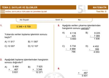 5.Sınıf Doğal Sayılarla Toplama ve Çıkarma İşlemi Testi