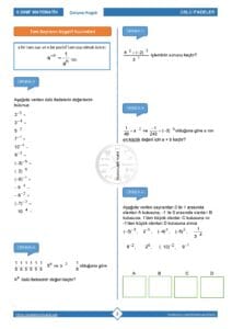 8.Sınıf Tam Sayıların Tam Sayı Kuvvetleri Çalışma Kağıdı