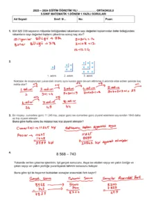 2023 - 2024 5.Sınıf Matematik 1.Dönem 1.Yazılı Soruları
