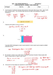 2023 - 2024 6.Sınıf Matematik 1.Dönem 1.Yazılı Soruları