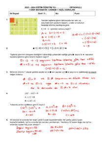 2023 – 2024 7.Sınıf Matematik 1.Dönem 1.Yazılı Soruları