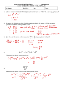 2023 – 2024 8.Sınıf Matematik 1.Dönem 1.Yazılı Soruları