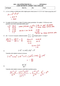 2023 – 2024 8.Sınıf Matematik 1.Dönem 1.Yazılı Soruları