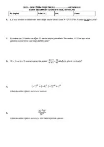 2023 – 2024 8.Sınıf Matematik 1.Dönem 1.Yazılı Soruları