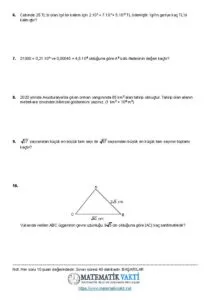 2023 – 2024 8.Sınıf Matematik 1.Dönem 1.Yazılı Soruları