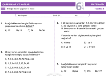 6.Sınıf Çarpanlar ve Katlar Testi