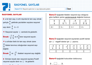 7.Sınıf Rasyonel Sayılar Çalışma Kağıdı