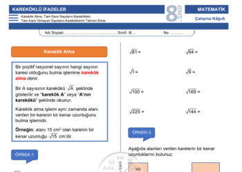 8.Sınıf Kareköklü İfadeler Çalışma Kağıdı
