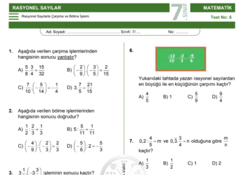7.Sınıf Rasyonel Sayılarla Çarpma ve Bölme İşlemi Testi