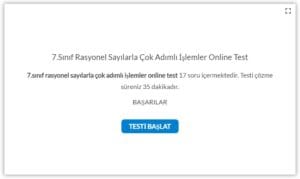 7.Sınıf Rasyonel Sayılarla Çok Adımlı İşlemler Online Test
