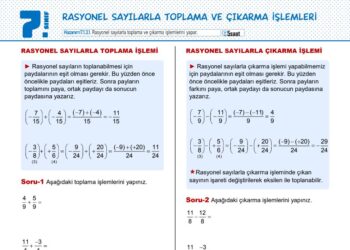 7.Sınıf Rasyonel Sayılarla Toplama ve Çıkarma İşlemi Çalışma Kağıdı