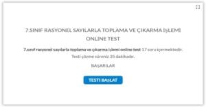 7.Sınıf Rasyonel Sayılarla Toplama ve Çıkarma İşlemi Online Test