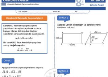 8.Sınıf Kareköklü İfadelerle Çarpma ve Bölme Çalışma Kağıdı