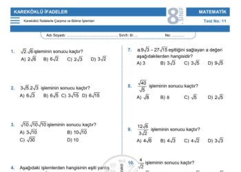 8.Sınıf Kareköklü İfadelerle Çarpma ve Bölme Testi