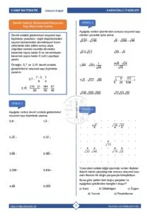 8.Sınıf Gerçek Sayılar Çalışma Kağıdı
