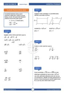 8.Sınıf Kareköklü İfadelerle Çarpma ve Bölme Çalışma Kağıdı