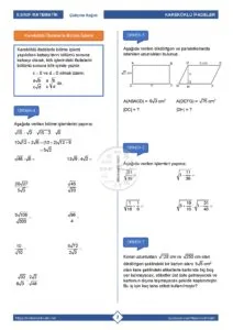 8.Sınıf Kareköklü İfadelerle Çarpma ve Bölme Çalışma Kağıdı