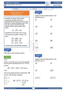 8.Sınıf Kareköklü İfadelerin Farklı Gösterimleri Çalışma Kağıdı