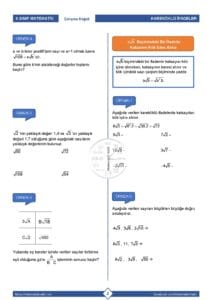 8.Sınıf Kareköklü İfadelerin Farklı Gösterimleri Çalışma Kağıdı