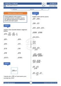 8.Sınıf Ondalık İfadelerin Karekökleri Çalışma Kağıdı