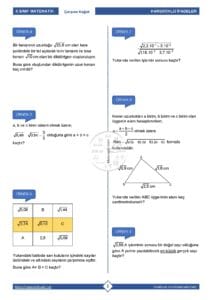 8.Sınıf Ondalık İfadelerin Karekökleri Çalışma Kağıdı