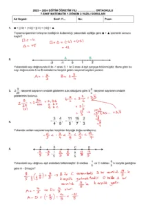 2023 - 2024 7.Sınıf Matematik 1.Dönem 2.Yazılı Soruları