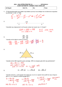 2023 - 2024 8.Sınıf Matematik 1.Dönem 2.Yazılı Soruları