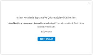 6.Sınıf Kesirlerle Toplama ve Çıkarma İşlemi Online Test