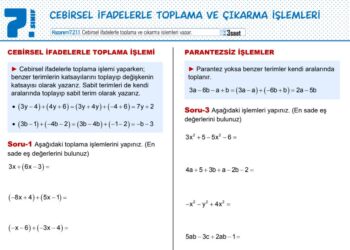 7.Sınıf Cebirsel İfadeler Çalışma Kağıdı